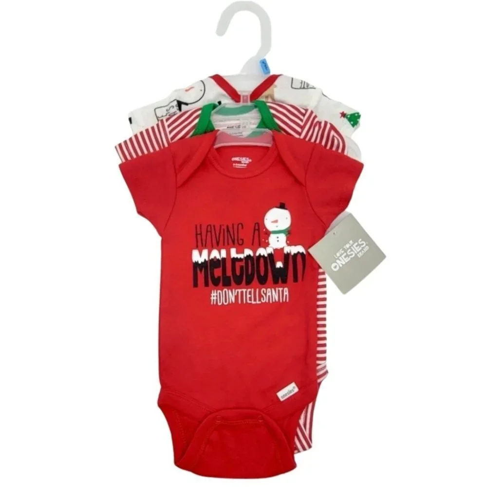 Christmas Bodysuits One Pieces Infants 0 3 Months Newborn Set Red White